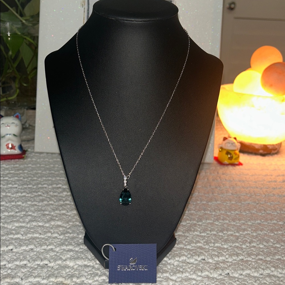Swarovski Silver Necklace with Teal Pendant